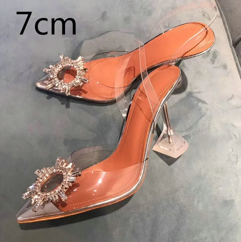 34-45 PVC Transparent Crystal Shoes 2026 Summer New Pointed Odd Heel Shoes Stiletto Ladies Sun Decoration Wild Fairy Shoes