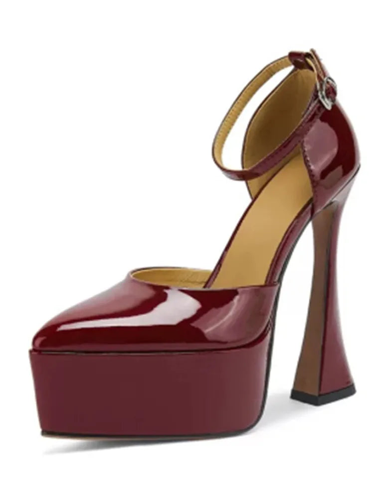 2025 Spring/Summer Women's New 15cm Thick High Heel Sandals Platform Pointed Banquet Wedding Women's Large Single Shoes