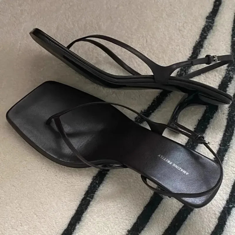Retro Square Toe Clip Toe Sandals Kitten Heel Back Strap Brown Solid Concise French Style Sexy Fashion Women Shoes Summer Casual