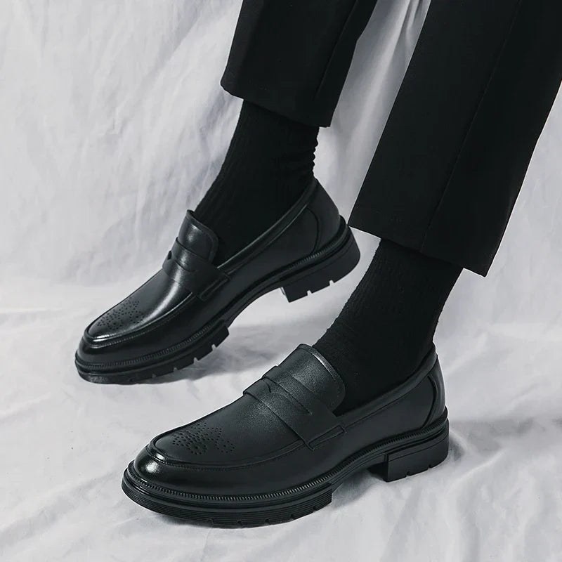 Spring Luxury Thick soled Casual Shoes Men's Black Penny loafers men Brown Business Office Dress Shoes for Mentênis masculino