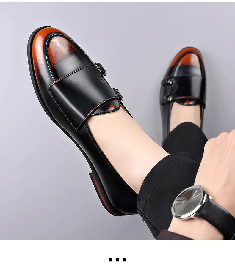 Spring Summer New Cow Leather Shoes for Men Buckle Designer Loafers Male Solid Color Big Size Fashion Business Casual Shoes Man