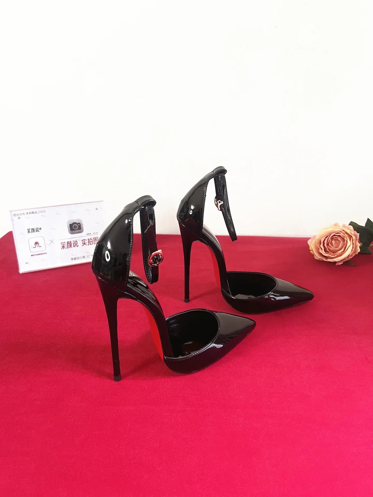 Customized 12cm Ultra High Heels Black Lacquer Classic Thin Heel Bottom Shallow Mouth Fun Women's High Heel Sandals