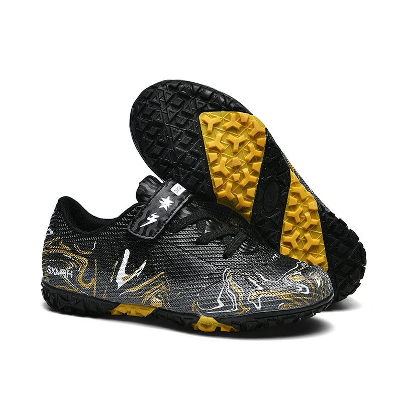 Double Star Children's Football Shoes, Velcro Without Tie Straps, TF Sole Nail Anti Slip Grip, Elementary School Football Shoes