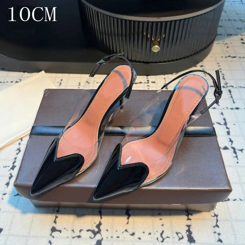 2026 Summer Pointed Shallow Mouth Sweet Love Shape Pumps Transparent Pvc Shoes Thin High-Heeled Dress Women'S Sandals