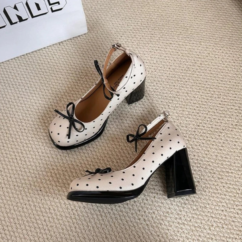 Platform Thick Heel Women Mary Jane Shoes Concise Ankle Strap Shoes 2026 Spring Women's Elegant Party Dress Leather Pumps