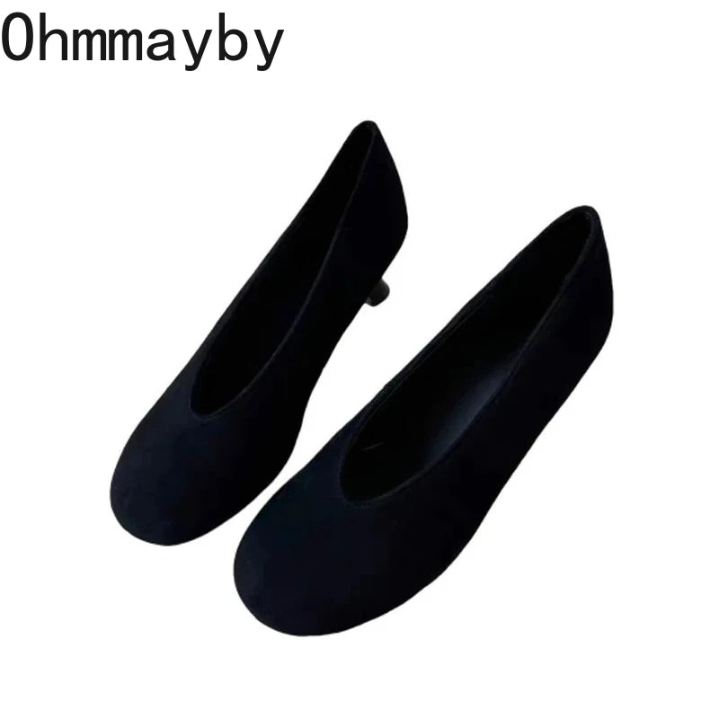 2026 New Spring Thick Heel Suede Women Mary Jane Shoes Fashion Round Toe Slip On Shoes Ladies Elegant Party Dress Pumps
