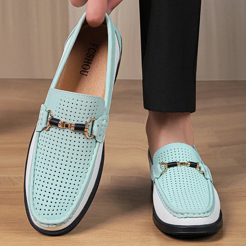 Trendy High Quality Genuine Leather Shoes for Men Summer Breathable Men's Casual Loafers Plus Size 47 Slip-on Driving Shoes Man