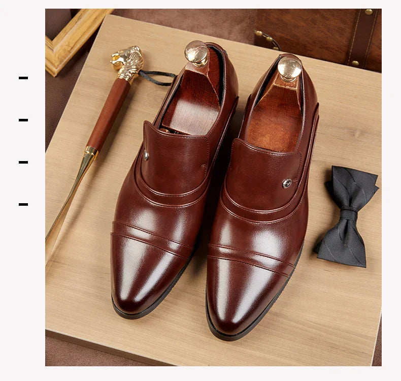 Men Business Formal Height Increasing Leather Shoes Classic Retro Elevated Loafers Lift Dress Shoes for Wedding Banquet Office