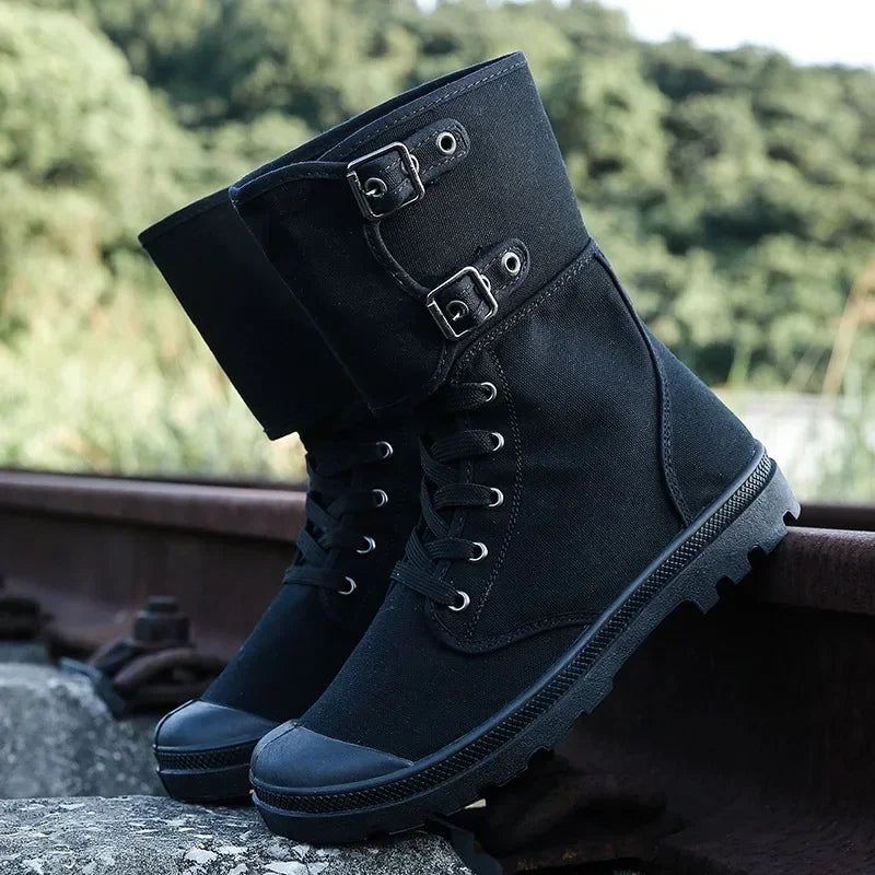 Men's Long Canvas Shoes Outdoor High Top Casual Boots Desert Tactical Anti Slip Mountaineering Work Shoes 2026 New Boots for Men