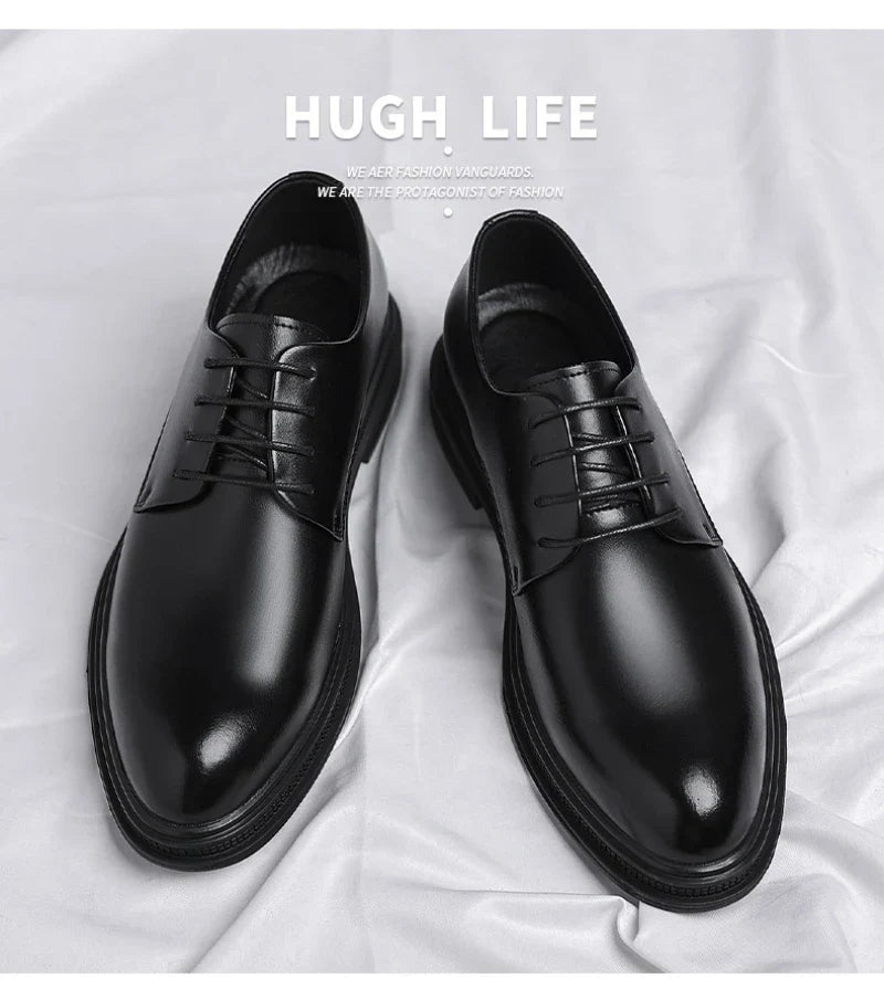 Mens Black Leather Shoes Autumn British Style Formal Business Footwear Low Top Commute Style Dress Shoes For Suits
