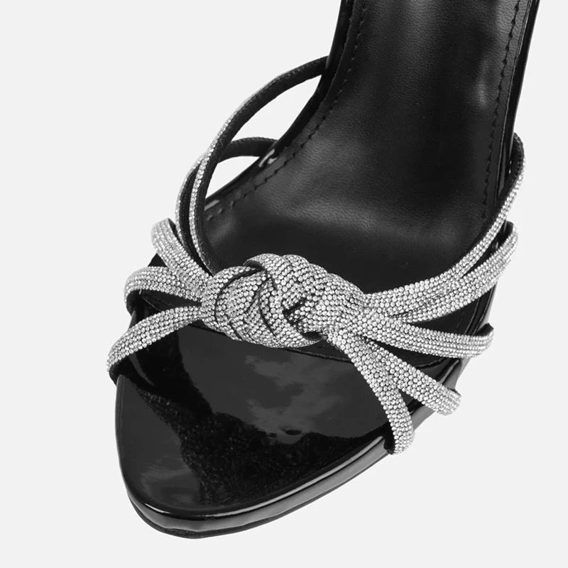 Liyke 2026 New Arrival Silver Crystal Narrow Band Women's Sandals Summer Party Wedding Prom Shoes Platform Open Toe High Heels