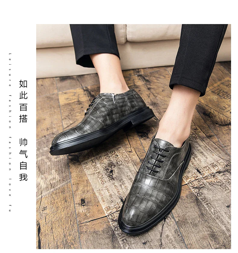 Men's Pointed Oxford Dress Shoes Leather Casual Office Wedding Shoes Gentleman Luxury High Quality 2026 Fashion