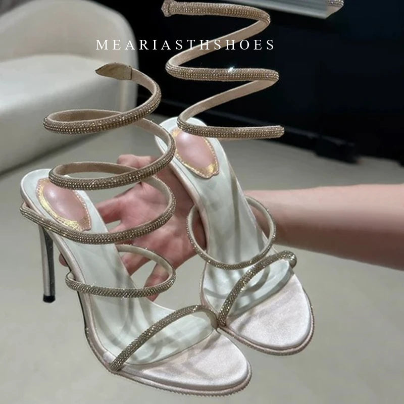 black Women's High Heels Gladiator Sandals Woman Fashion Tassel Crystal Shoes Women Sexy Banquet Party Stiletto Shoes for Women