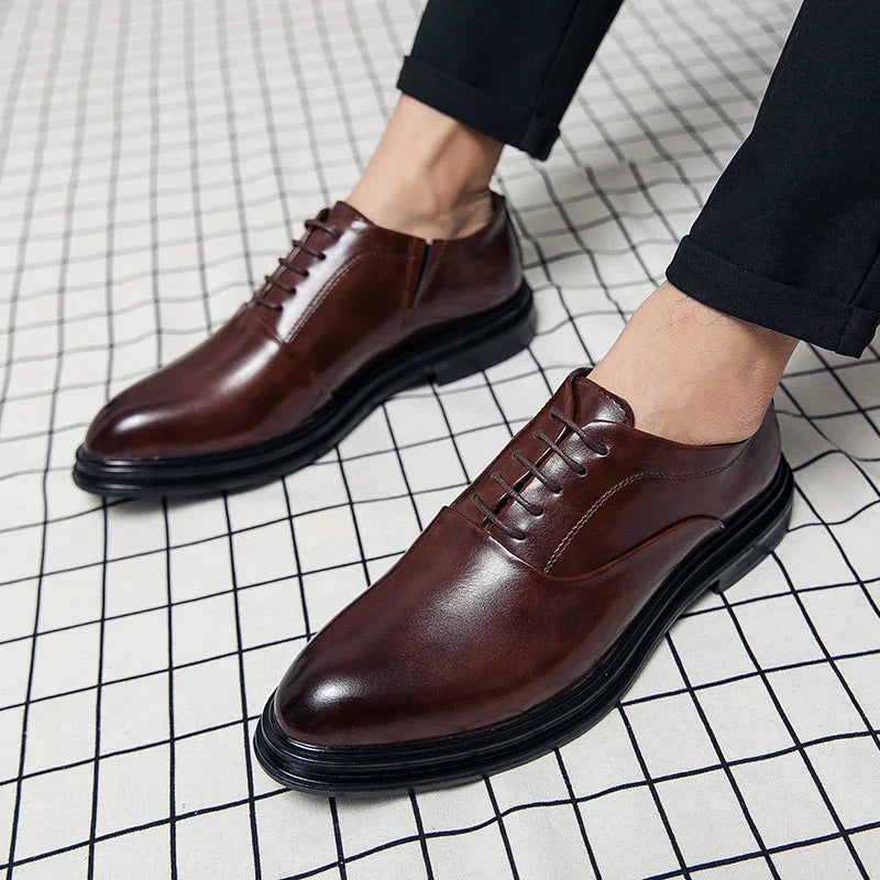 Brand Classic Derby Shoes Leather Man Business Dress Office Leather Shoes Flats Men Fashion Wedding Party Suit Club Shoe Vintage