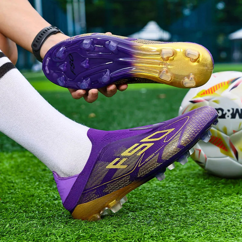 Men/Women Professional FG Soccer Cleats Lightweight Breathable Knit Laceless Football Boots Anti-slip Training Shoes