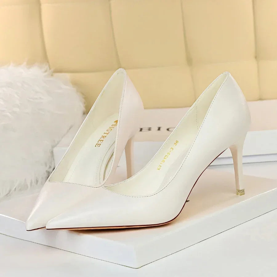 Plus Size 34-43 Woman Classic Concise 7.5cm 10.5cm High Heels Lady Elegant Colorful Pumps Scarpins Yellow Mid Low Heels Shoes