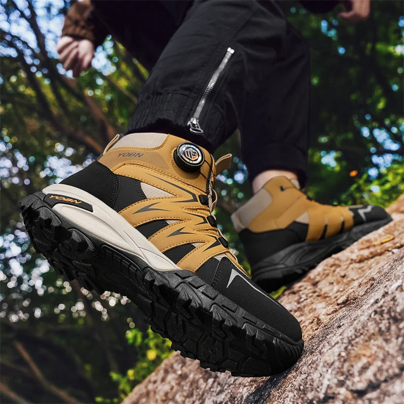 Green Men's Motorcycle Boots Rotary Buckle Men Ankle Boots Non-slip Platform Outdoor Boots For Man Biker Boots botas de hombre