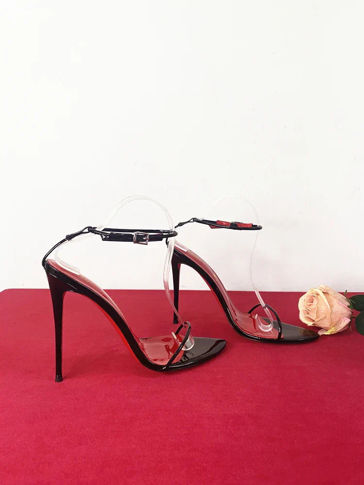 New 12cm minimalist ultra-fine straight strap high-heeled shoes with sexy lace up wristband, plus size slim heel bed sandals