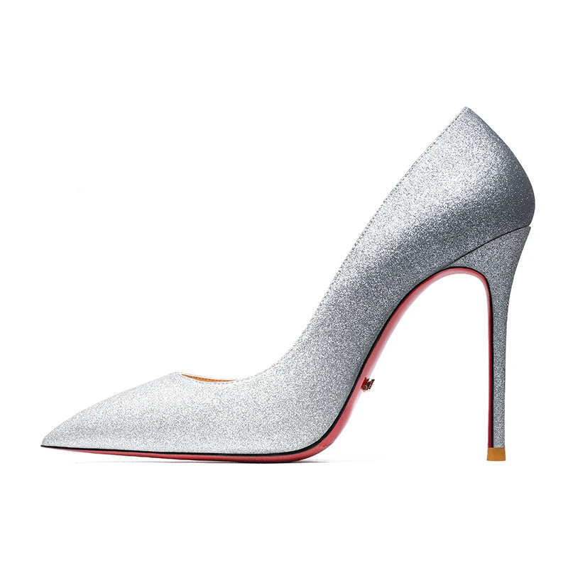 Women's Shoes Shiny Luxury Brand Pumps Red Bottom Pointed Toe Glitter Basic High Heels Female Prom Party Ladies Shoes Women 12cm