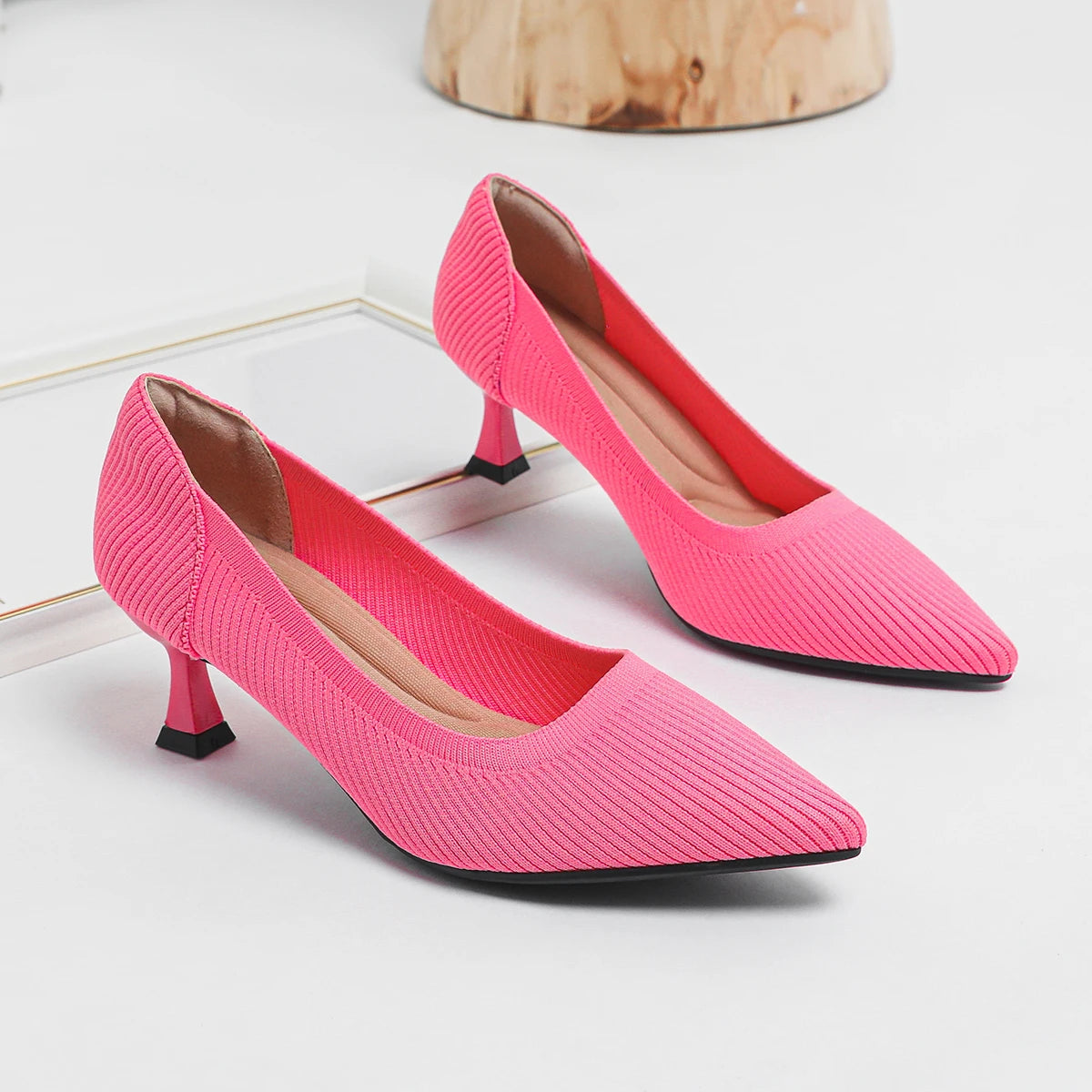 Women's High Heels Fashion Pattern Soft Knitted Comfortable Breathable Shoes 2026 New (6cm High)