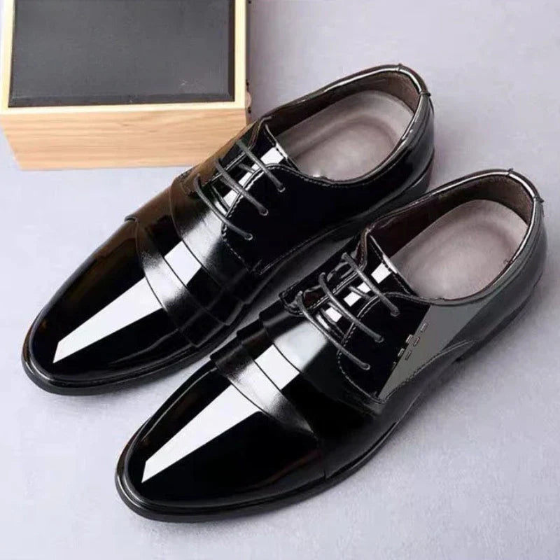 Men's Spring Casual Leather Shoes Business Formal Footwear Fashion Versatile Lace-up Dress Shoes for Youth