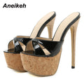 Aneikeh 2025 Summer Extreme Mules High Heels Women's Platform Sandals Shoes Ladies Slippers Slingback Peep-toe Slides Sandalias