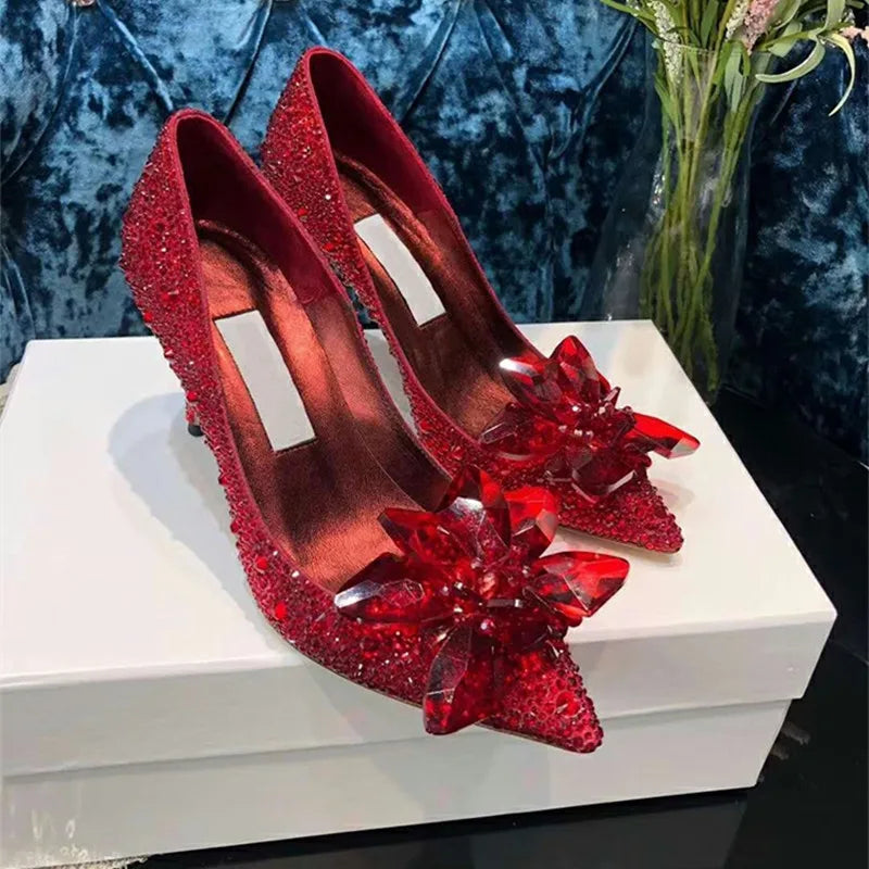 2026 Cinderella Crystal Wedding Shoes High Heels Autumn New Silver Full Diamond Bridal Shoes Rhinestone French Single Shoes