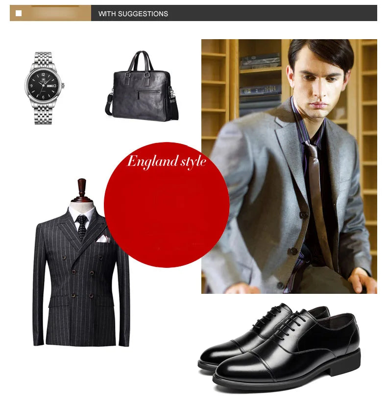 New Men 37-46 Men's Flat / 6CM Heightening Elevator Shoes Business Formal Leather Shoes Man British Casual Wedding Suit Shoes