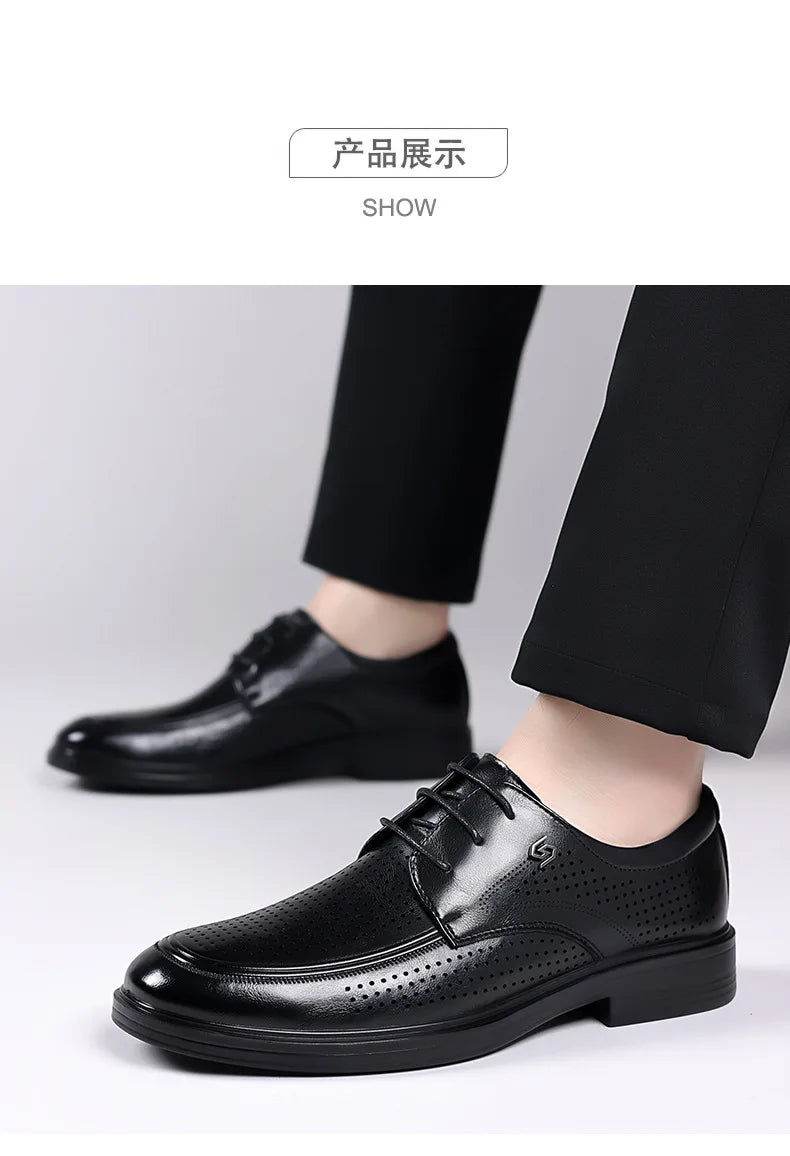 Summer New Hallow Leather Shoes for Men Solid Color Lace Fashion Business Casual Shoe Male Breathable Dress Elegant Shoes Man
