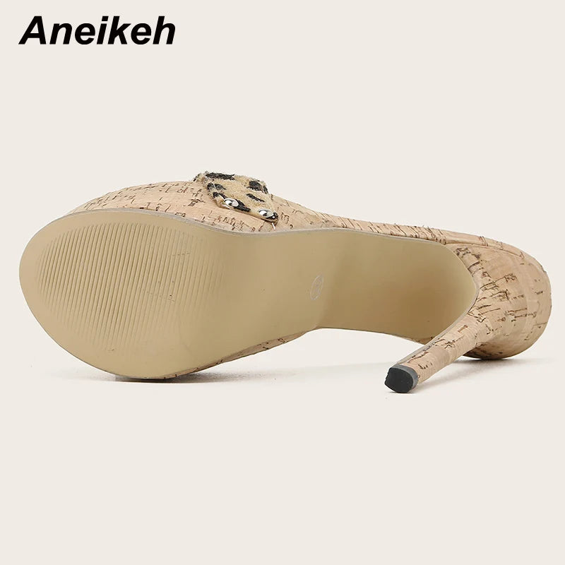 Aneikeh Sexy Leopard Platform Sandals High Heels 2025 Summer Slippers Mules Ladies Fashion Peep Toe Slip On Club Shoes Sliders