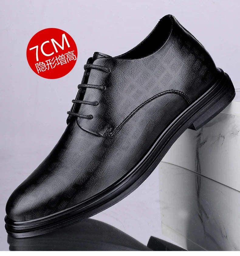 Men Dress Shoes Elevator Shoes Platform Breathable Casual Business Luxury Genuine Leather Soft Heightening Shoes 7CM Taller Male