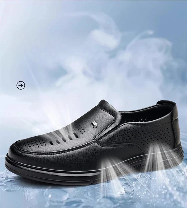 حذاء ربيعي صيفي من الجلد المجوف للرجال بلون سادة مسامي أحذية عمل كاجوال للرجال صنادل رجالية عصرية جديدة بتصميم مصمم