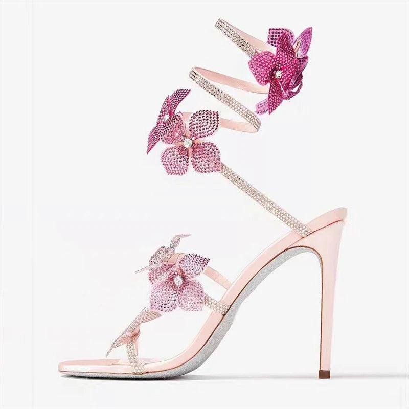 Aneikeh Street Style CRYSTAL Narrow Band Thin High Heels Women Sandals 2026 Summer Open Toe Ankle Strap Female Shoes