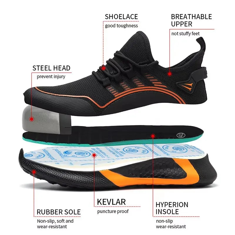 Large Size 49 50 Work Sneakers Fashion Safety Shoes Anti-smash Anti-puncture Indestructible Shoes Light Men Women Work Shoes