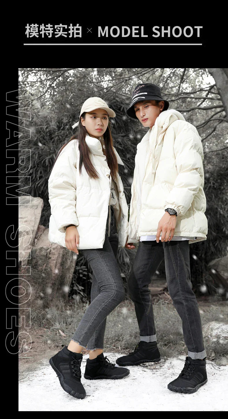 Womens Mens Waterproof Winter Barefoot Shoes Snow Boots Cotton Warm Fur Lined Unisex Walking Hiking Outdoor Shoes