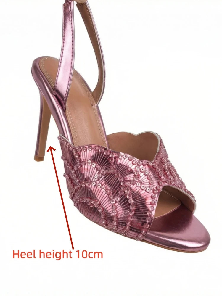 2026 New Gold Pineapple Sexy Rhinestone Fine High Heel Sandals Women's Outdoor Wear Glamorous Lady Executive Plus Size Slippers