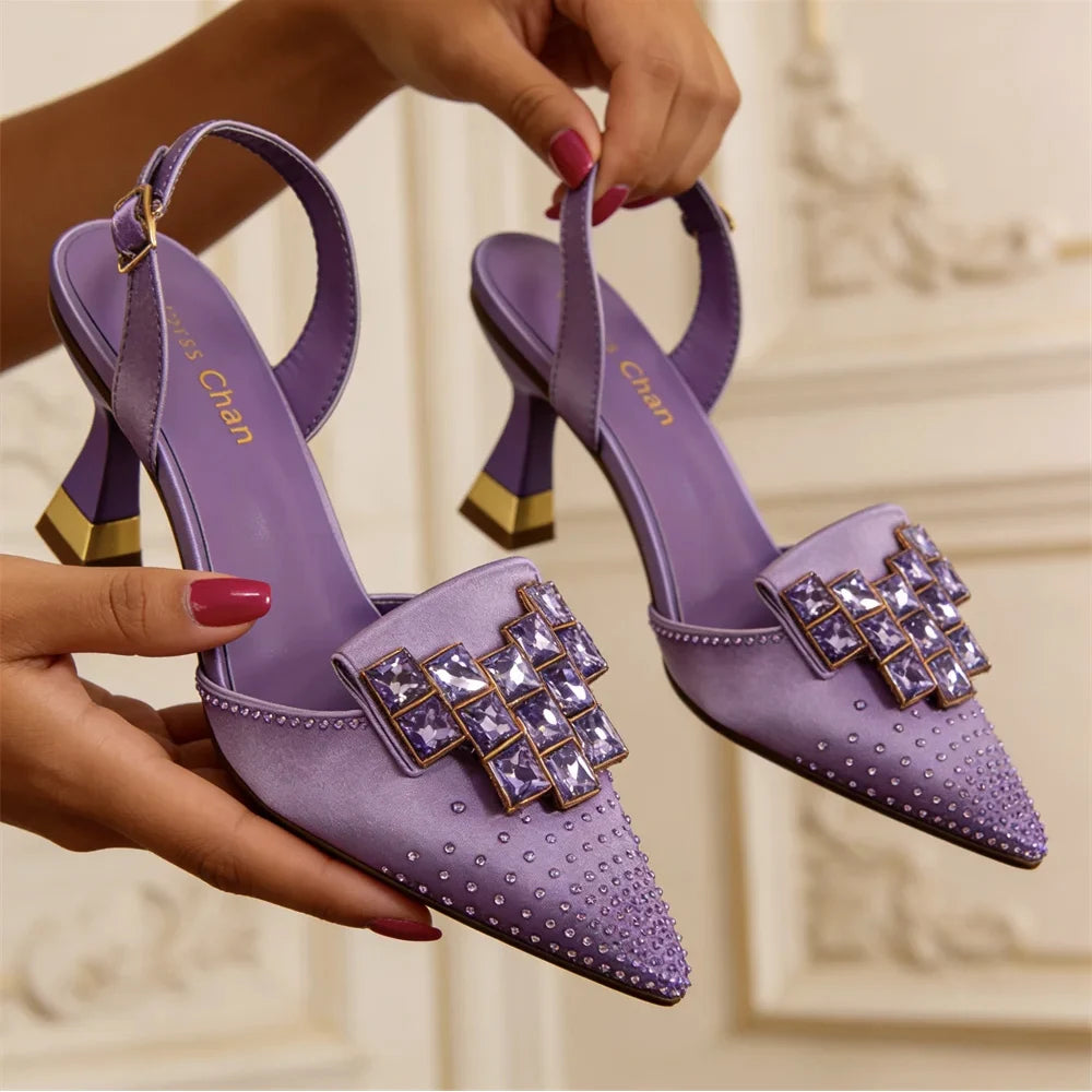 Venus Chan 2026 Elegant Green Slingback Heels with Rhinestones – Italian Design, Pointed Toe Bridal & Evening Party Footwear