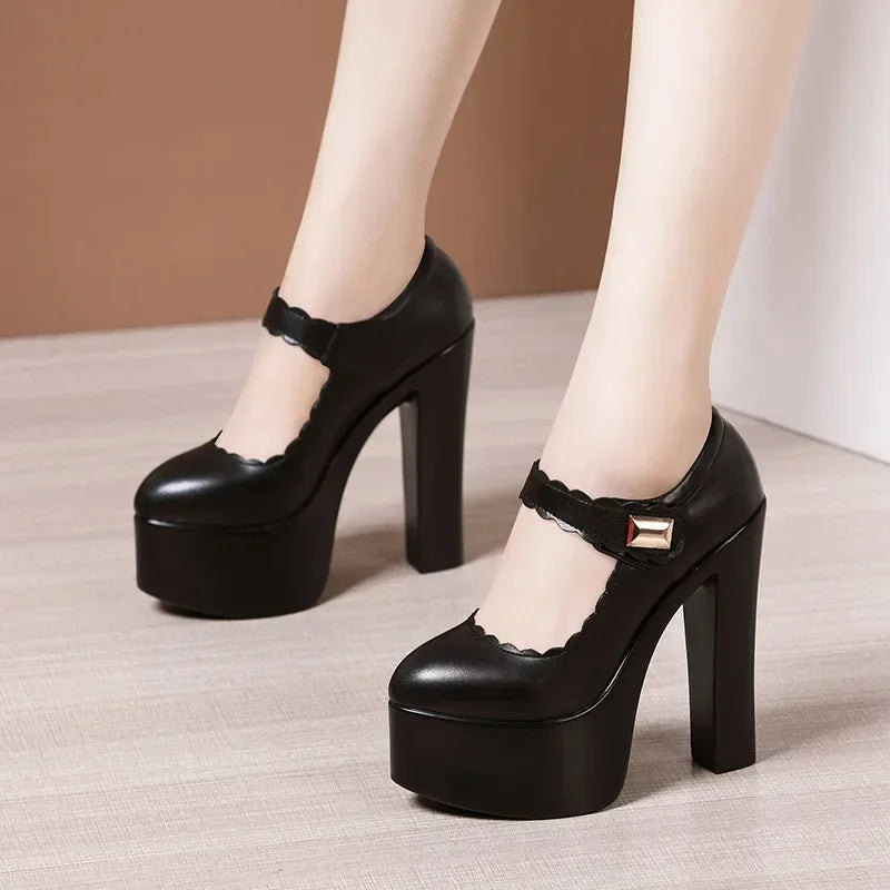 15cm Small Size 32-43 Extremem Block High Heels Shoes 2026 Fall Shallow Thick Chunky Platform Shoes Women Pumps Sexy Model Party