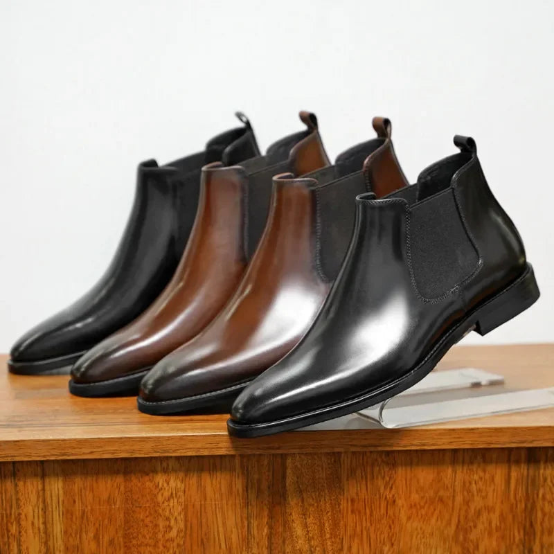 New Chelsea Boots Men Shoes PU Brown Fashion Versatile Business Casual British Style Street Party Wear Classic Ankle Boots 38-48