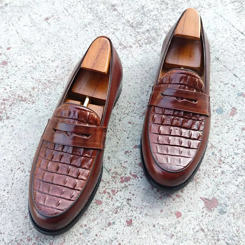 Men Loafers Slip-On Shoes Genuine Crocodile Print Leather Handmade Business Casual Driving Footwear Comfortable Loafers for Men