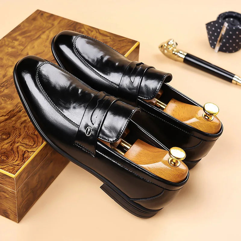 2026 Spring New Men's Glossy Leather Loafers Slip-On Business Casual Dress Shoes Male Non-slip Formal Office Shoes for Man