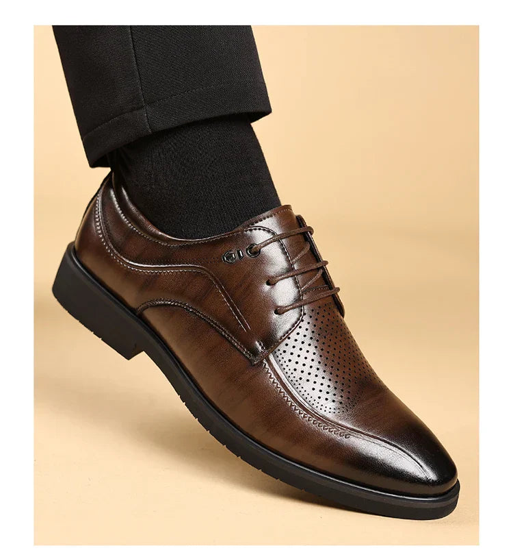 Men's Summer Breathable Leather Shoes Hollow out Comfortable Fashionable Business Formal Derby Shoes British Style-SJ2502-1