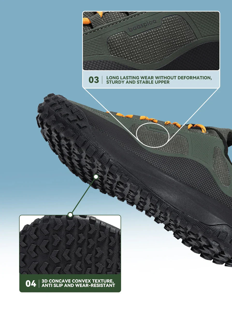Hiking Shoes Men Outdoor Waterproof Camping Resistant Non Slip Sneakers Male Casual Lightweight Lace-Up Walking Shoes