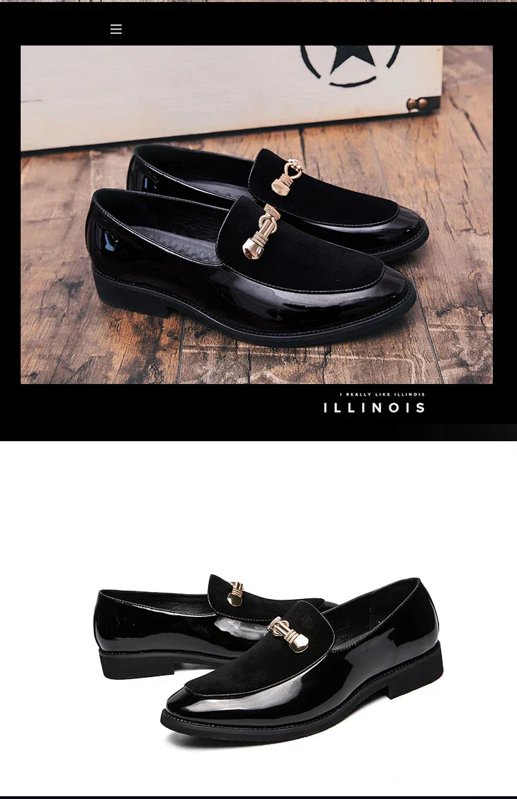 Lightweight Metal Trim Retro British Style Small Leather Shoes Pointed Leather Matching Color Slip-On Loafers for Men