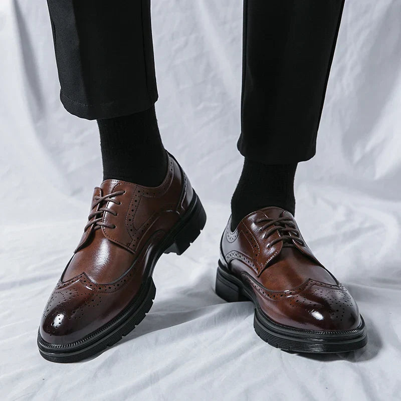 Men's Leather Brogue Oxford Dress Shoes Formal Business Handmade Classic 2026 Brown Black Chaussure Homme