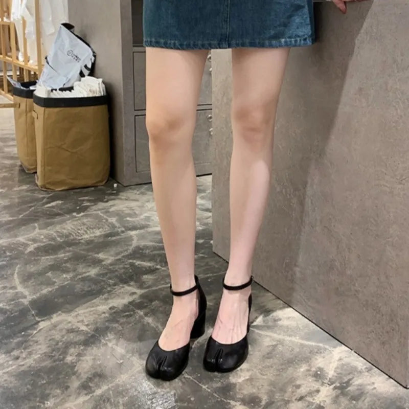 New Tabi Shoes Women Buckle Strap Split Toe Sandals  Women Chunky Round High Heels Women Fashion sandalias de las mujeres