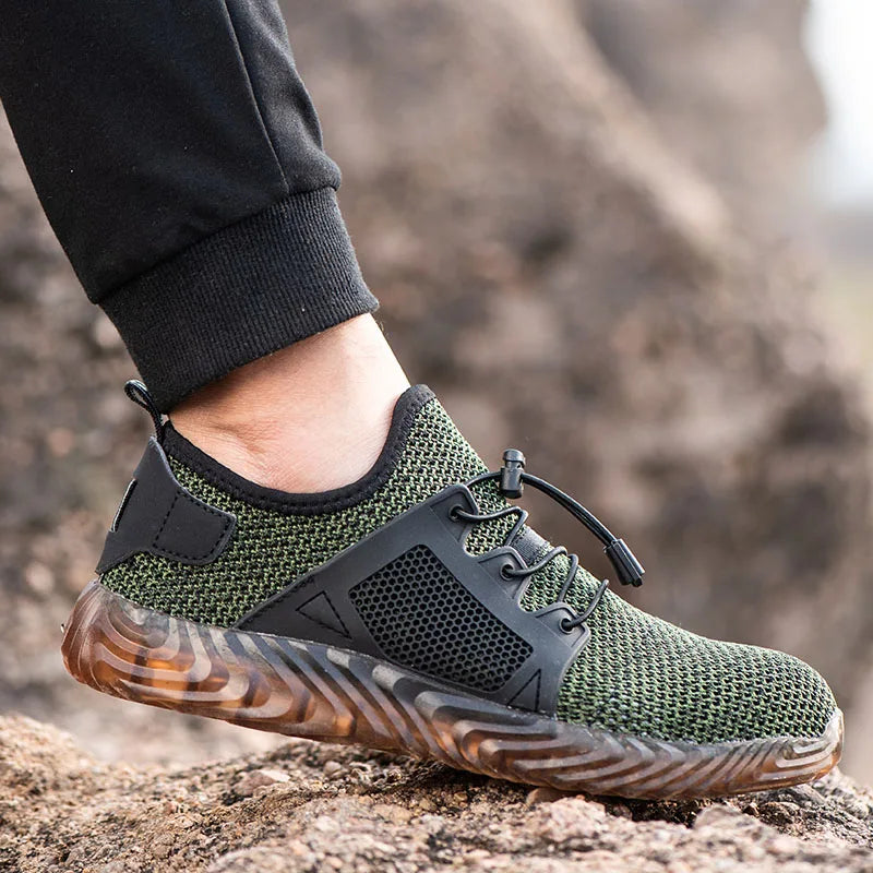 Men Steel Toe Safety Work Shoes Mesh Breathable Lightweight Comfortable Industrial Construction Shoes Puncture Proof Anti slip