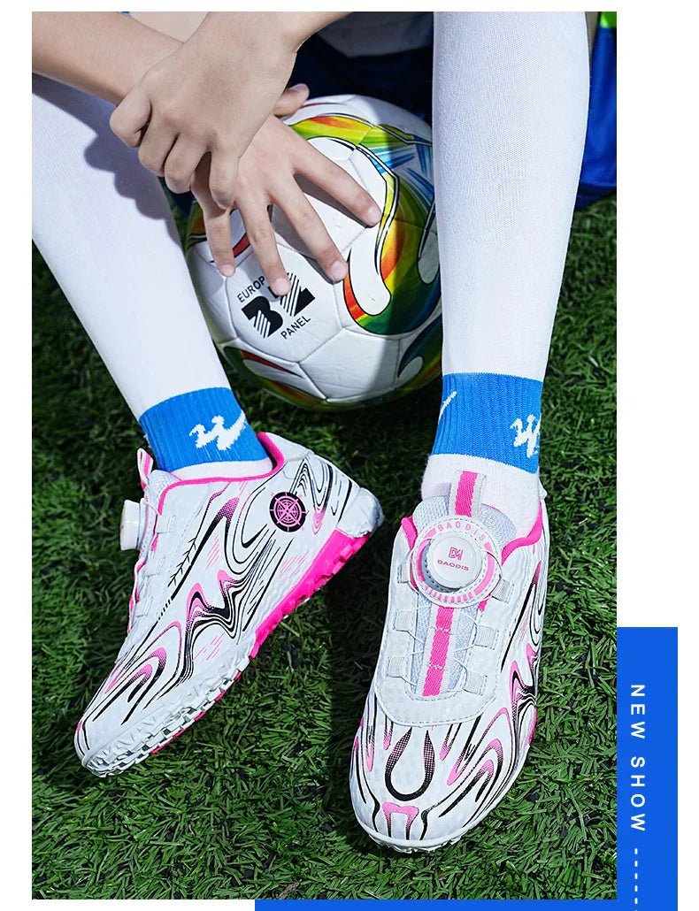 Kids Soccer Cleats Boys Girls Professional Football Shoes FG/TF Grass Training Non-Slip Athletic Sneakers Breathable Comfortable