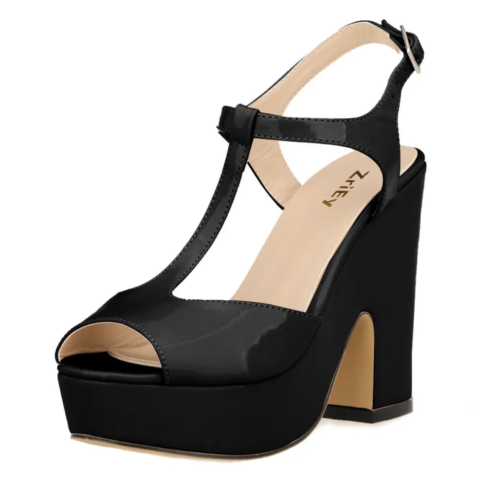 Women Sandals Fashion Sexy 12cm Ankle Strap Peep Toe High Heels Ladies Wedges Platform Sandal Patent Leather Party Wedding Shoes
