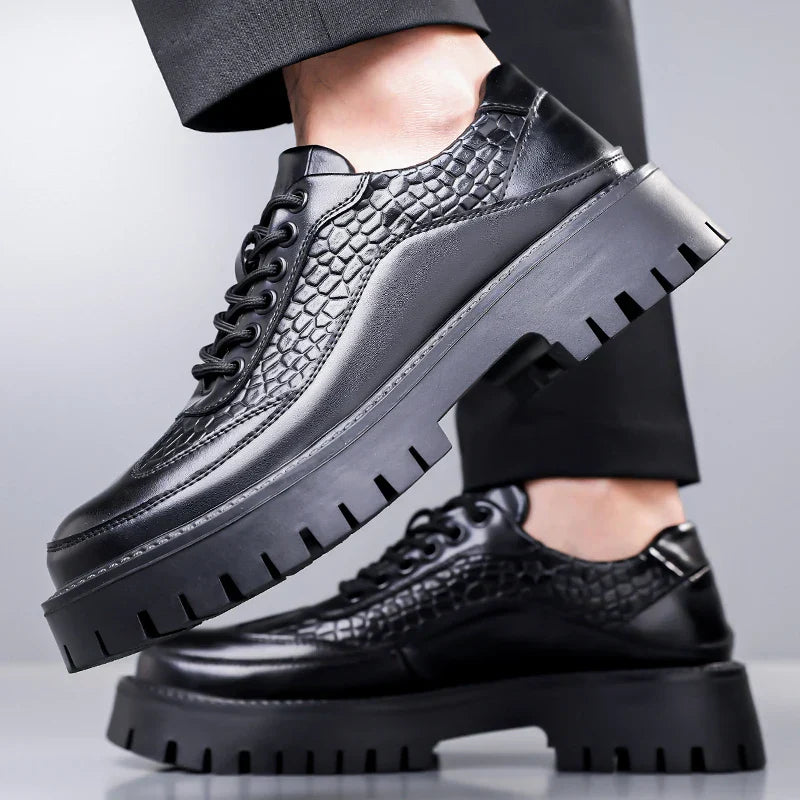 Retro Brown Men's Banquet Leather Shoes Thick Soled Wear-resistant Work Shoes2025 Classic Brand Men's Business Dress Shoes